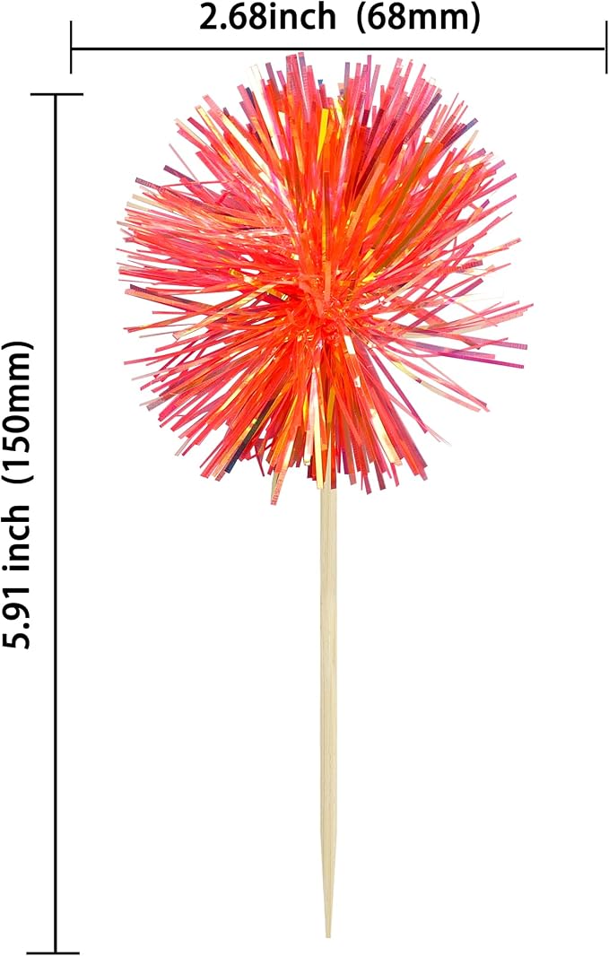Gyufise 30Pcs Foil Firework Cupcake Toppers Sparkle Tinsel Cake Toppers Tinsel - Image 2