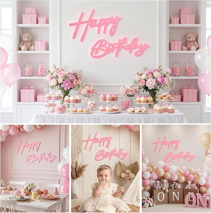 Pink Happy Birthday Sign for Backdrop - Image 7
