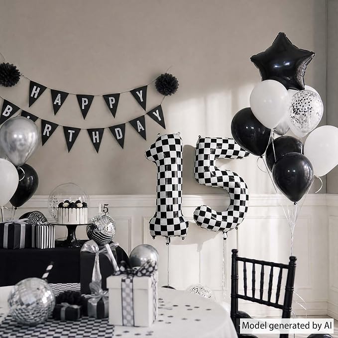 40 Inch Checkered Number 15 Balloon, Foil Helium Birthday Decoration | 40" - Image 5