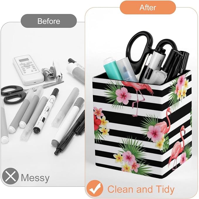 Pen Pencil Holder Black And White Striped Flamingo, Makeup Brush Holder Cup - Image 3