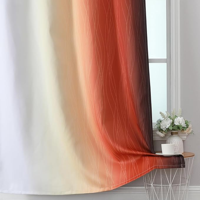Burnt Orange and Greyish White Ombre Blackout Curtains 45Inch Length - Image 6