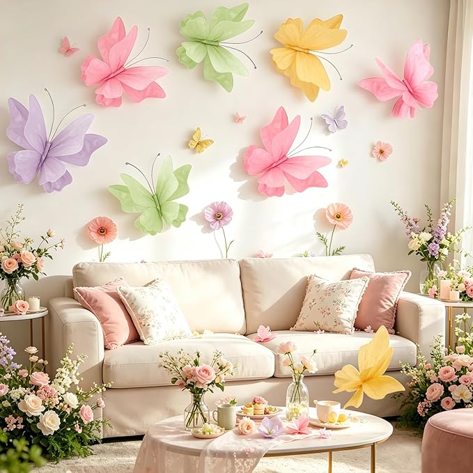 3D Hanging Butterfly Decorations Butterfly Party Decorations 4PCS Pastel Large - Image 5