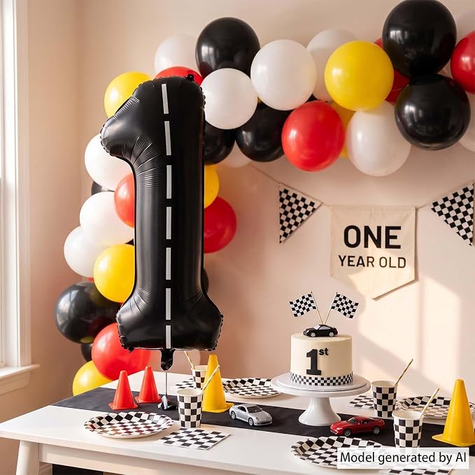 Black and White Stripes Number 1 Balloon 40 Inch, Foil Numeral - Image 7