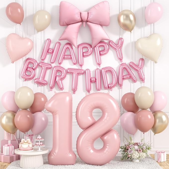 Dusty Pink Number 18 Balloon, 18th Birthday Decorations by Hapmori