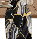 Geometric Black Marble Cotton Linen Table Runner for Dining Kitchen, Wedding Outdoor Party Tablerunners Decoration, Farm Marble Liquid Ripple Abstract Dresser Scarf Coffee Tablecloth Runners 13''x48''
