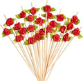 100PCS 4.7" Flower Cocktail Picks, Ribbon Rose Toothpicks Appetizer Skewers | by Barfroee