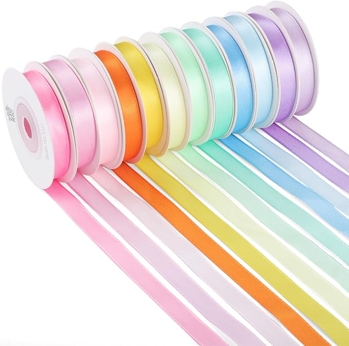 woric 120 Yards Rainbow Ribbon 12 Colors 3/8" x 10 Yards/Roll | Colorful Satin by woric