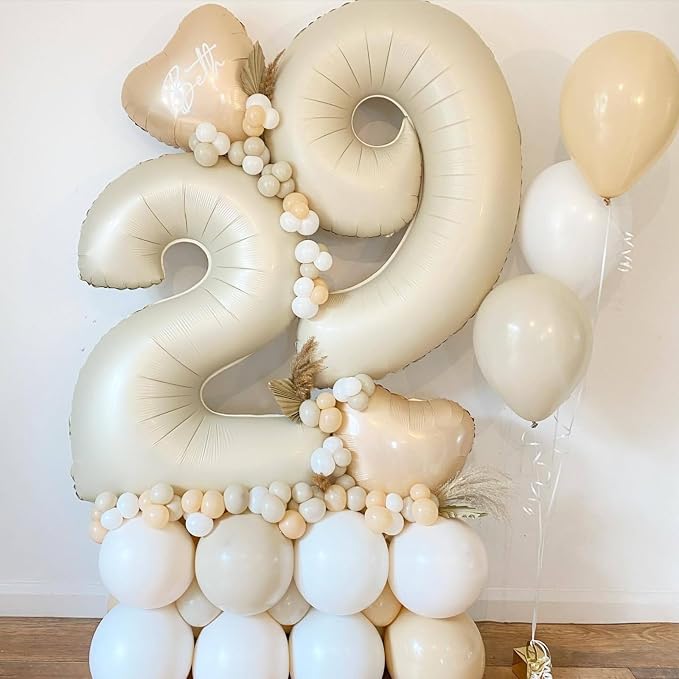 40 Inch Cream Number 0 Balloon, Digital 0 Cream White Giant 0 Foil Balloon - Image 7