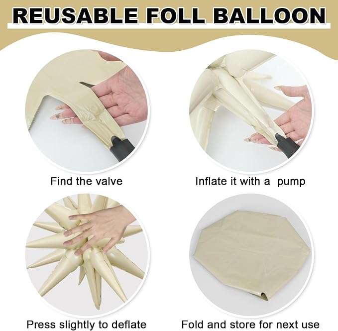 9Pcs Cream White Star Balloons, Large Explosion Star Foil Balloons, Cone Mylar - Image 8