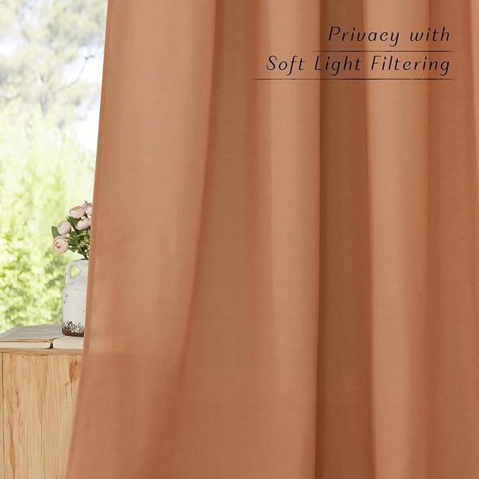 NICETOWN Flax Burnt Orange Linen Curtains - Image 3