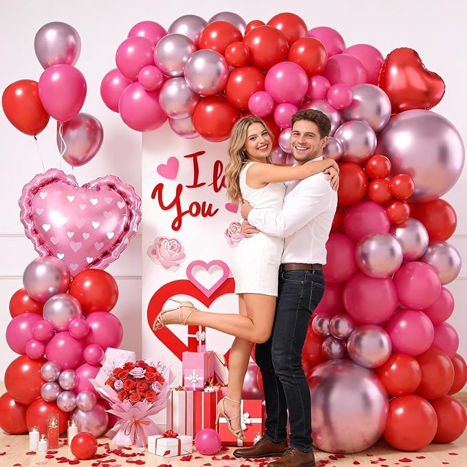 Valentines Day Balloons Arch Kit, Hot Pink Red Metallic Pink Blloons - Image 8