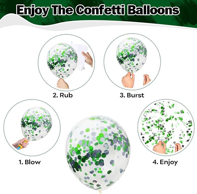 Green Black Balloons Dark Green Black Silver Confetti Balloons 35 Pcs 12 Inch - Image 7