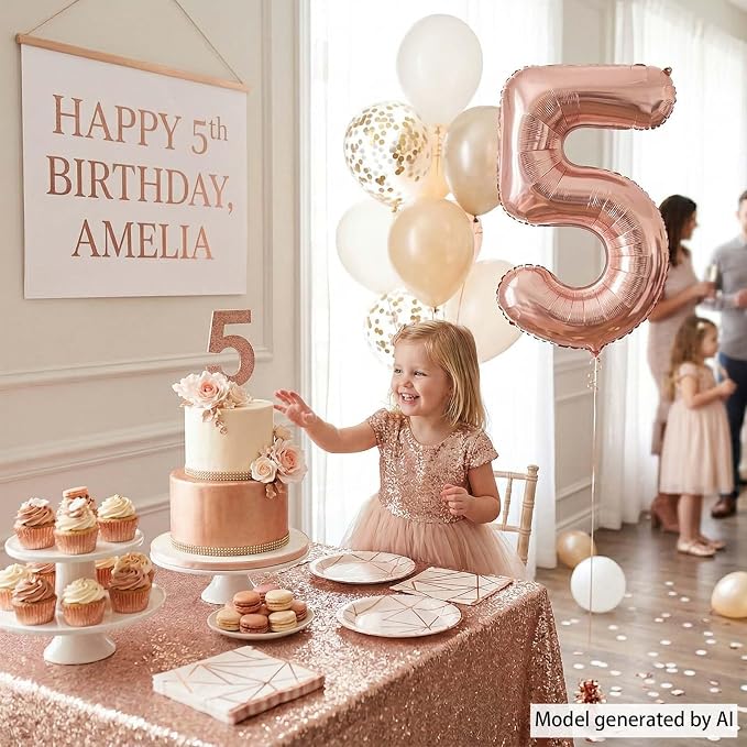 Rose Gold Number 5 Balloon 40 Inch, ustrous Rose Foil - Image 6