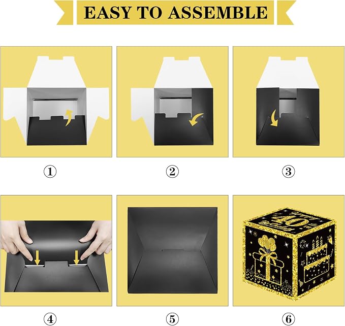 Eiurteao 3pcs Black Gold 40th Birthday Decorations Boxes - Image 6