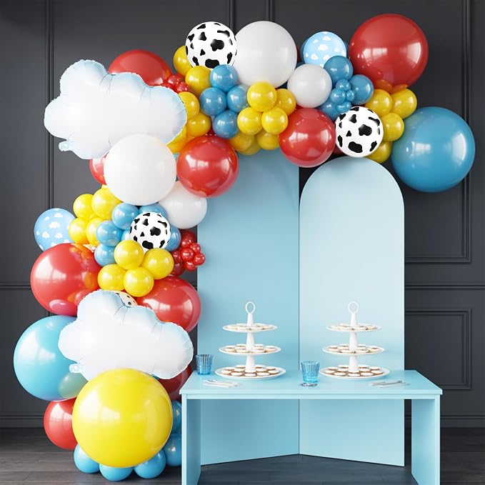 Red Yellow Blue Balloons, 12 Inch Light Blue Cloud Cow Print Latex Balloons - Image 4