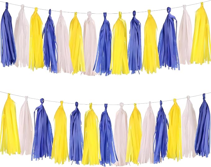 Yellow White and Blue Tassel 30Pcs Tissue Paper Tassels Garland DIY Hanging by Unknown