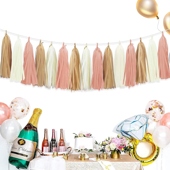 Boho Tassel Garland for Bridal Shower Baby Shower Decorations, Cream Khaki and - Image 5