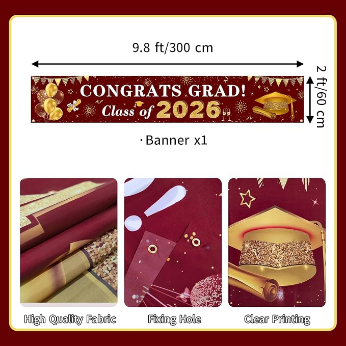 2026 Graduation Decorations Congrats Grad Class of 2026 Banner - Image 2