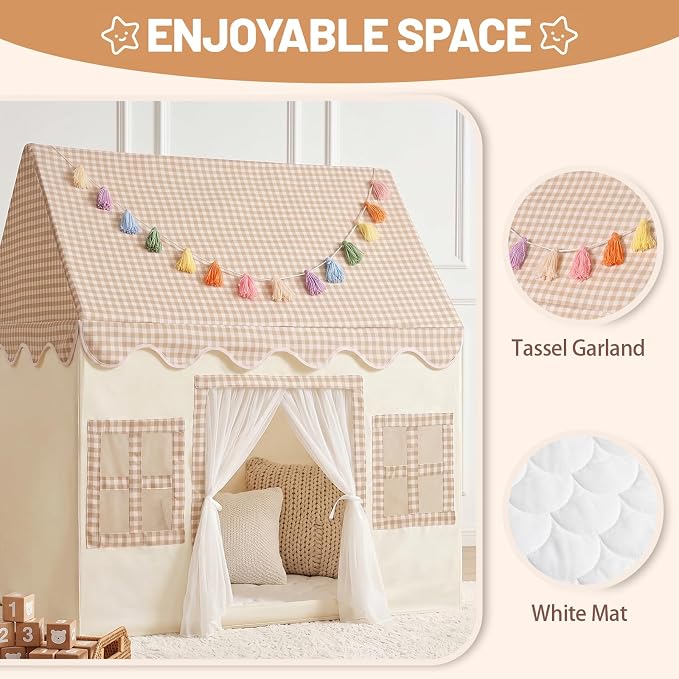 Kids Play Tent Indoor: with Mat, Tassel Garland - Image 2