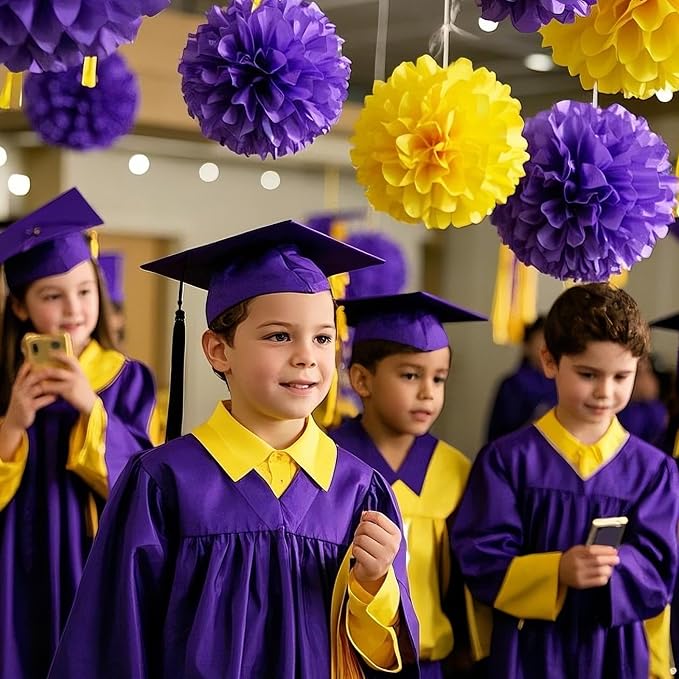 Capesaro Purple Yellow Tissue Paper Pom Poms，12PCS Tissue Paper Flowers - Image 6