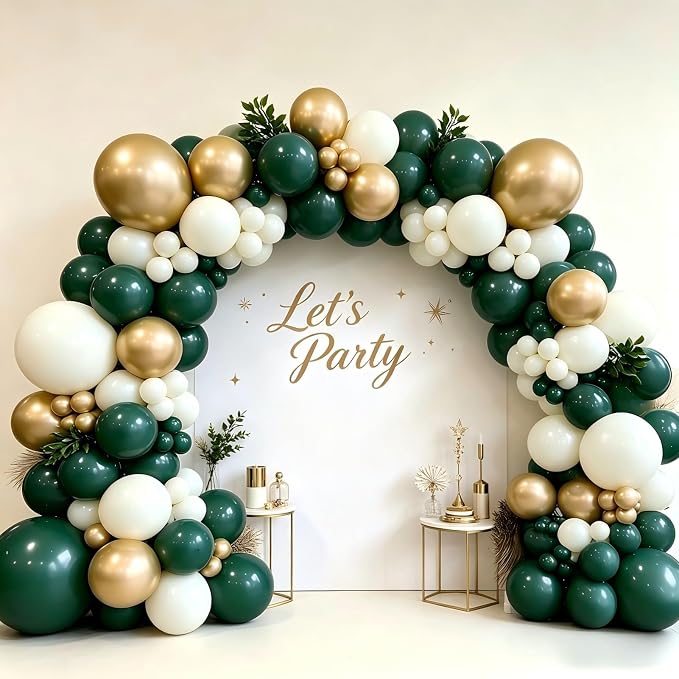 Emerald Green White Gold Balloon Garland Arch Kit, Dark Hunter Forest Green by Unknown