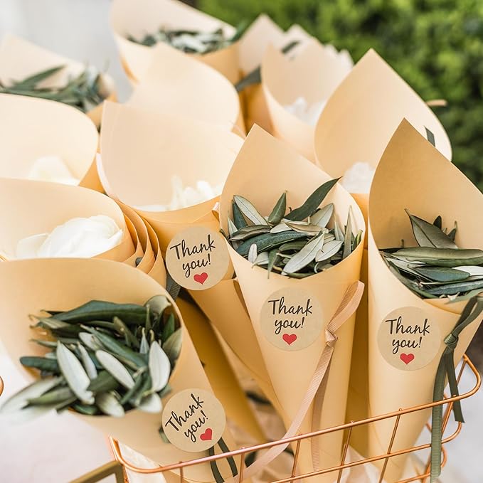 PATIKIL Dried Flower Confetti Cones, 30Pcs Paper Tapers Cone Holder with Dried Rose Petal / Sticker for Wedding Party Engagement Birthday DIY Decoration, Yellow/Green