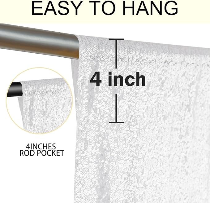 4×8FT-2PCS White Sequin Backdrop Curtains Panels, Photography Backdrop Glitter - Image 5