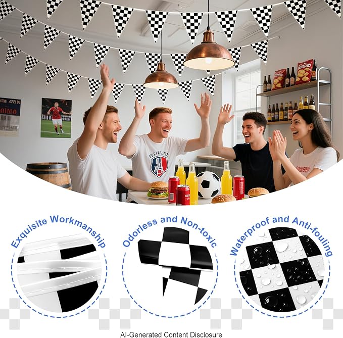 Piokio 60 Pcs Double Sided Plastic Checkered Flag Banner, Racing Birthday - Image 3
