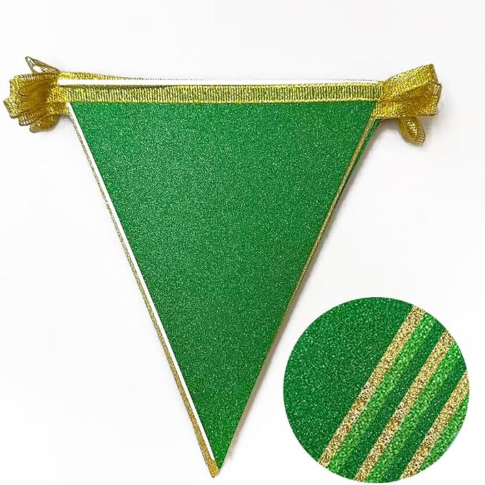 Green Gold Party Decorations Pennant Banner Flag Glitter Green Gold Triangle - Image 3