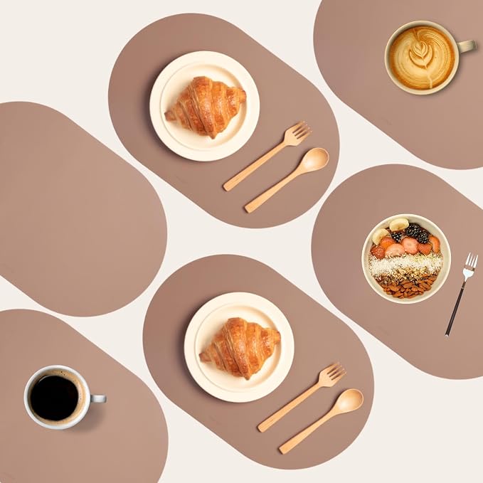 Clay Pink Oval Silicone Placemats Set of 6 – Heat Resistant, Waterproof by Unknown