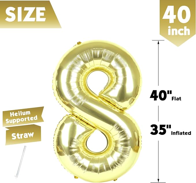 40 Inch Light Gold Number 8 Balloon, Champagne Birthday Party Decorations | 40 - Image 5