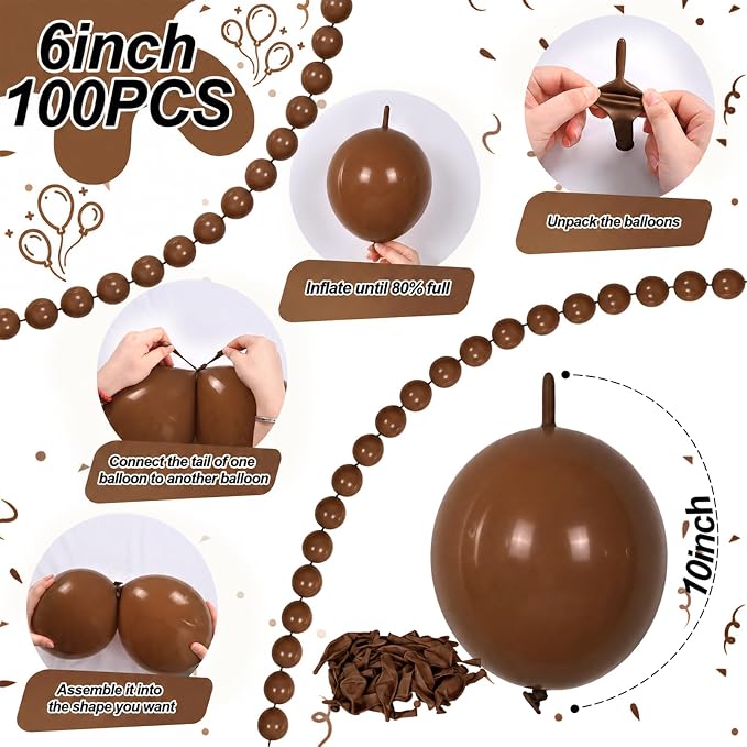 Dark Brown Linking Balloons, Fall Thanksgiving Woodland Harvest Boho Birthday - Image 2