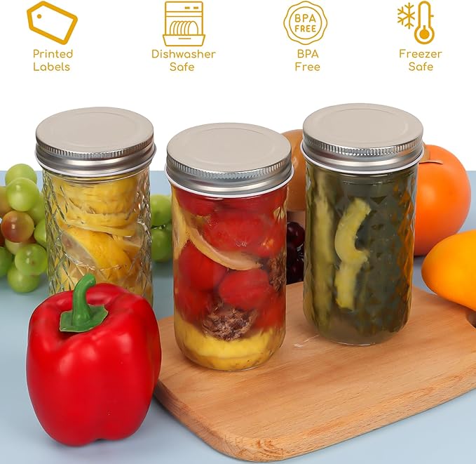 CycleMore 15 Pcs 12oz Mason Jars With One Piece Silver Metal Lids, Canning Jars Glass Regular Mouth Jar for Honey, Jam, Jelly, Wedding Favors, Kitchen Food Storage