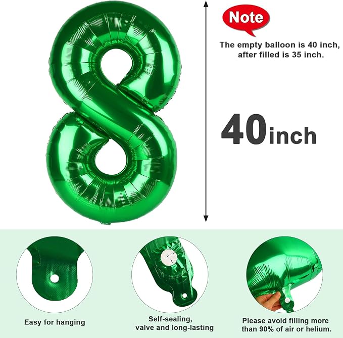 8 Balloon Numbers Party Decorations, 40In Dark Green Balloons - Image 5