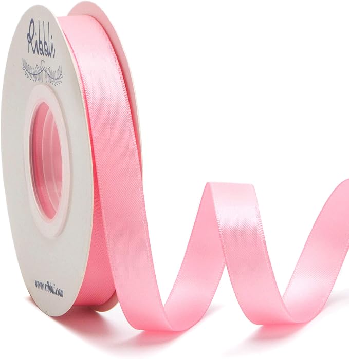 Ribbli Double Faced Pink Satin Ribbon, 1/2” x Continuous 25 Yards, Use by Ribbli