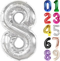 8 Balloon - Silver Birthday Number Balloons, 40 Inch Decorations Men Women | by ALPHADELTAPI