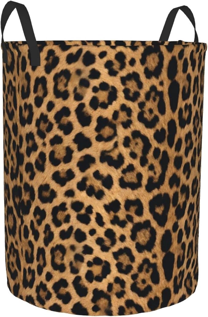 Leopard Cheetah Round Laundry Hamper Wildlife Fur Print Storage Basket Toys - Image 8