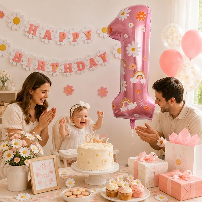 2nd Birthday Daisy Balloon, 40 Inch Pink Number 2 Boho Party Decor | Daisy - Image 6