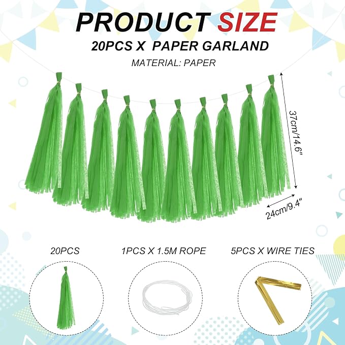 MECCANIXITY 20Pcs Tassel Garland Banner Tissue Paper - Image 2