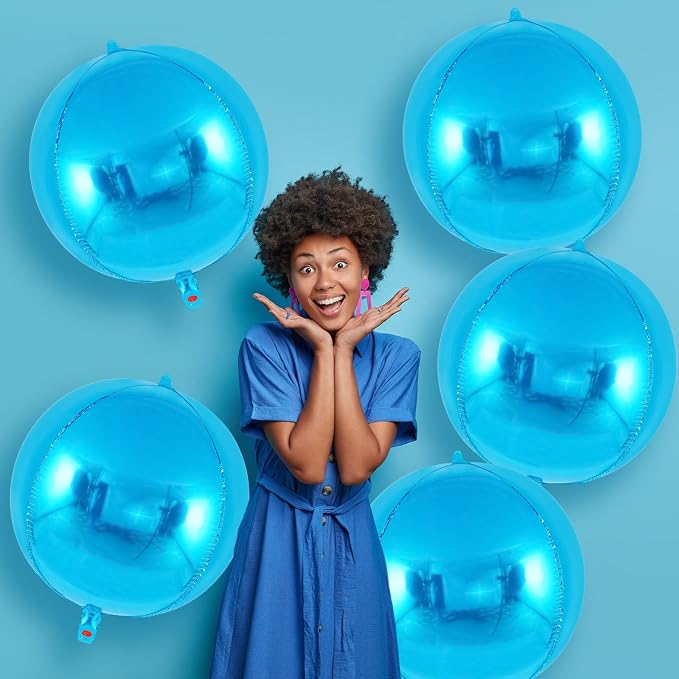 Metallic Blue Balloons, 22 Inch Large Sphere Round Balloons - Image 4