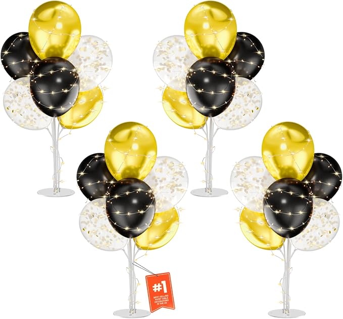 4Sets Black and Gold Balloon Stand, by MYZSBRDM