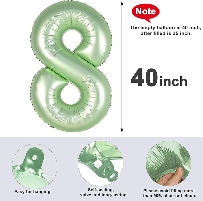 8 Balloon Numbers Birthday Decorations, 40In Sage-Green Balloons - Image 6