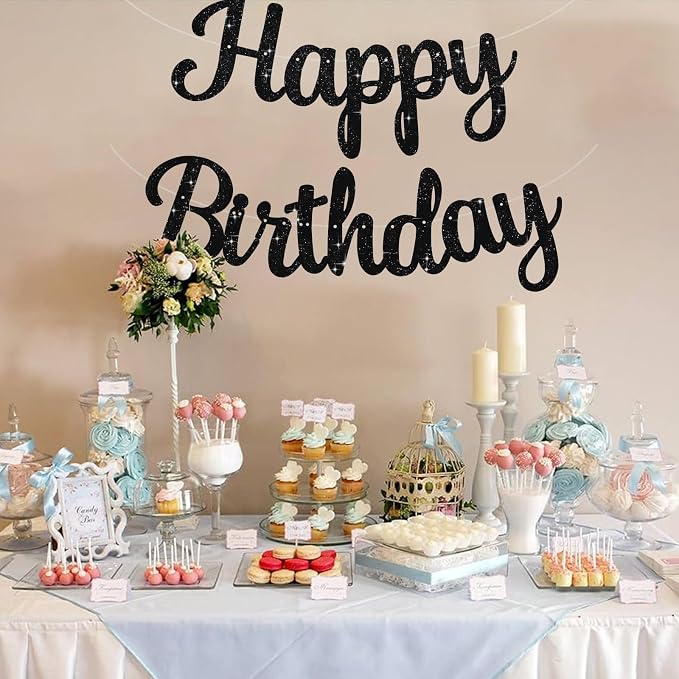 BEISHIDA Glitter Black Happy Birthday Banner Party Decoration NO DIY, 10Feet | - Image 5