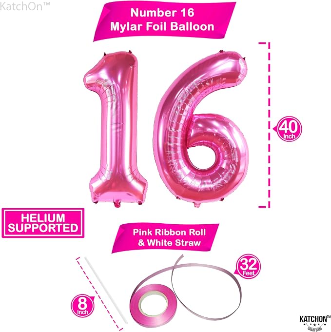 KatchOn Giant Pink 16 Balloon Numbers Foil 40 Inch 16 Birthday Decorations | - Image 4