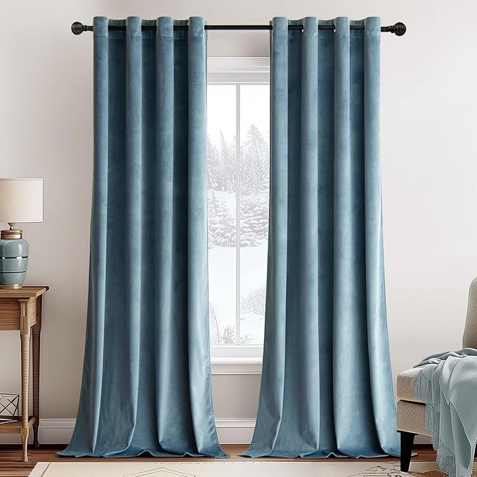 MIULEE Velvet Curtains Dark Slate Blue 52 x 96 Inch Length Set of 2 | Grommet by MIULEE