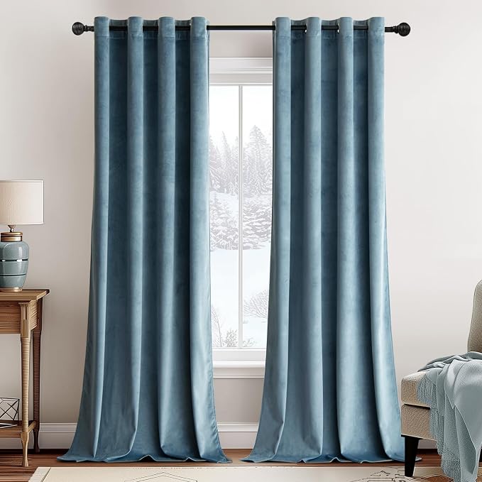 MIULEE Velvet Curtains Dark Slate Blue 52 x 84 Inch Length Set of 2 | Grommet by MIULEE