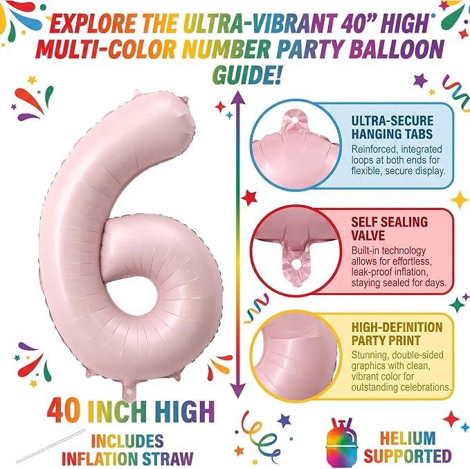 40 Inch Light Pink Foil Number 6 Balloon - Image 2