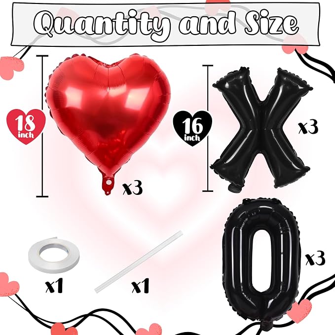 XOXO Balloons, 18 Inch Red Heart Foil Balloons, 16Inch Black Valentine Letters - Image 2