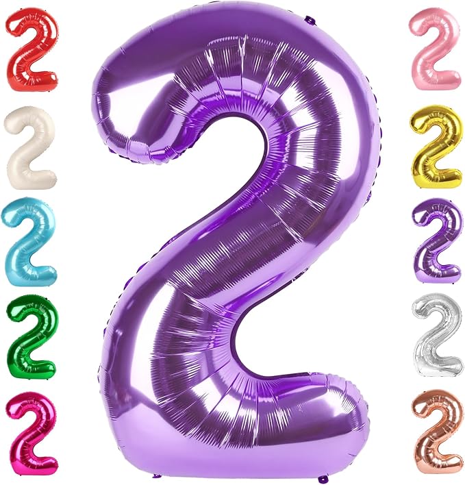 2 Balloon Numbers Birthday Decorations, 40In Purple Balloons by Mluchee