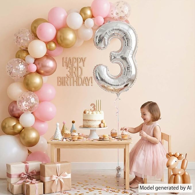 Silver Number 3 Balloon 40 Inch, Chic Silver Foil - Image 3